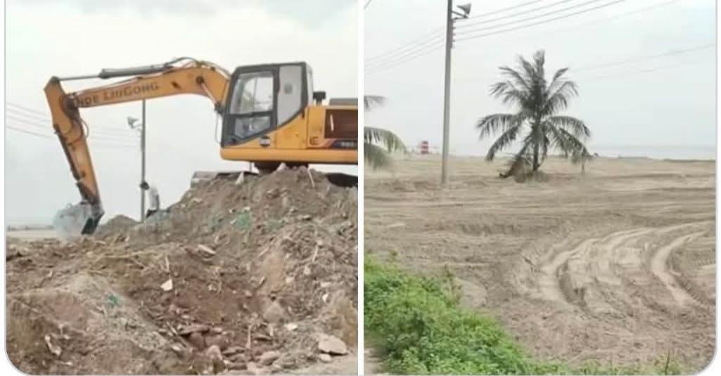 কক্সবাজার সৈকতে বালিরচরে রাস্তা নির্মাণ